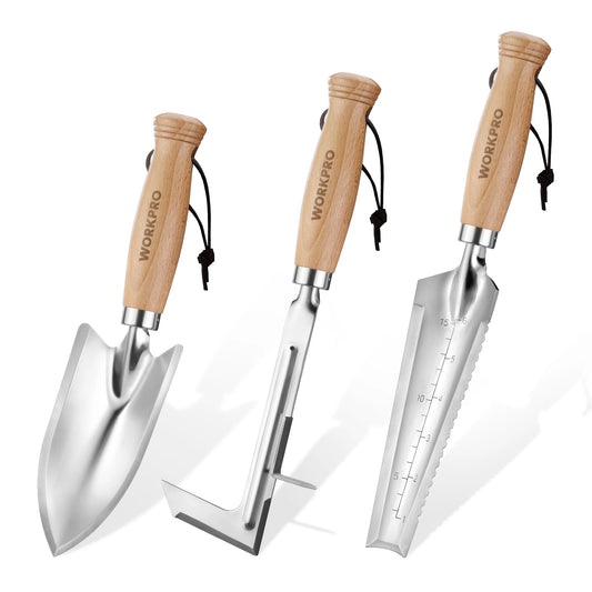 Garden Tool Set 3 Pcs Gardening Tools with Wood Handle, Weed Puller, Crack Weeder and Hand Trowel.