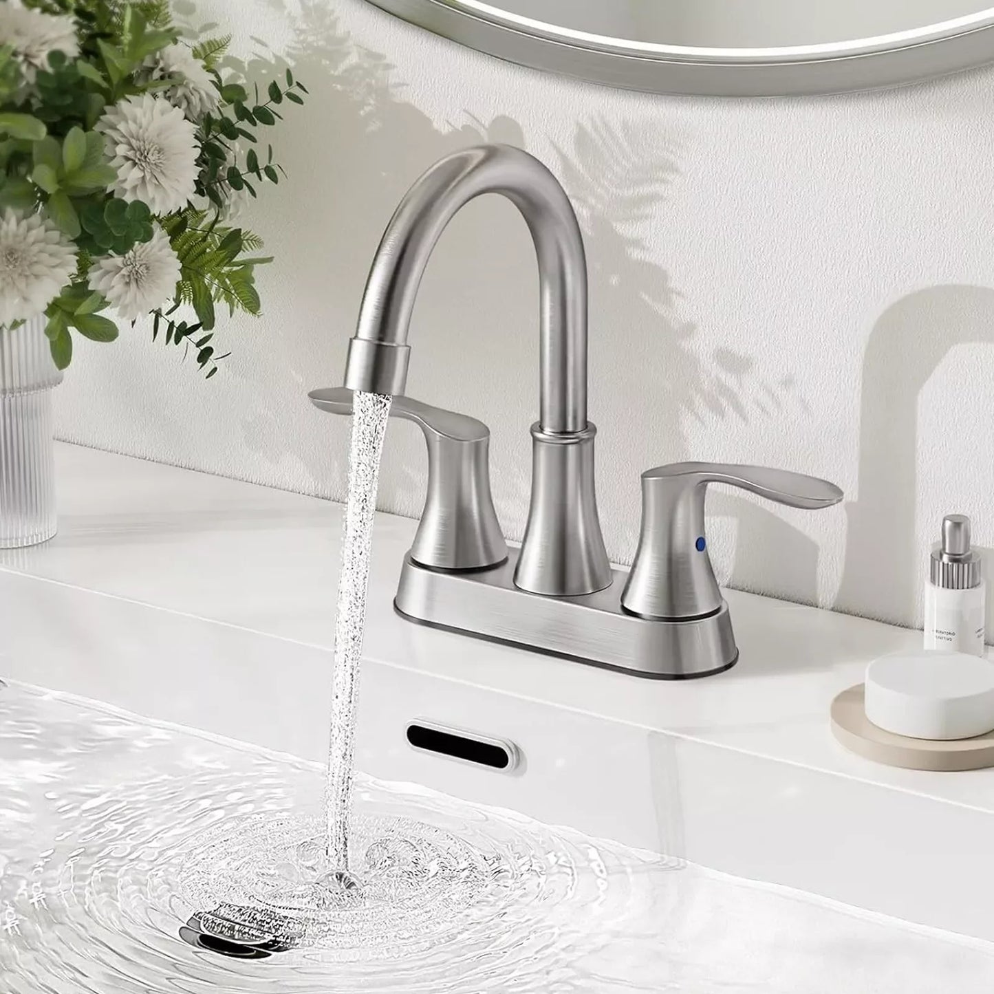 Black 3 Hole 4 Inch Center Set Bathroom Faucet Two Handle