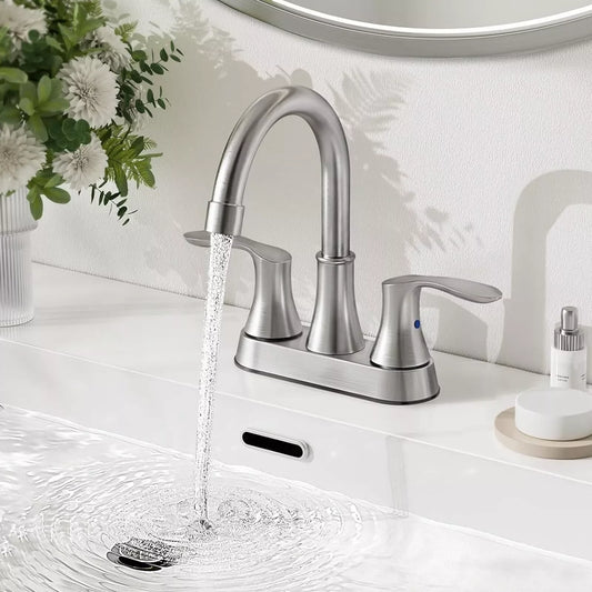 Black 3 Hole 4 Inch Center Set Bathroom Faucet Two Handle
