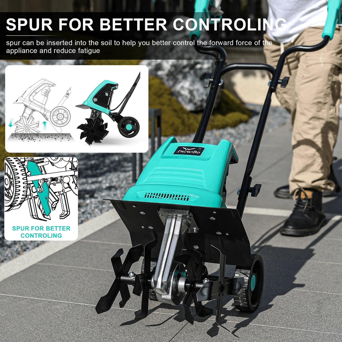Electric Rototiller Garden Tiller 12 Inch Tilling Width 8-Inch Electric Tiller 10.5 Amp Tiller