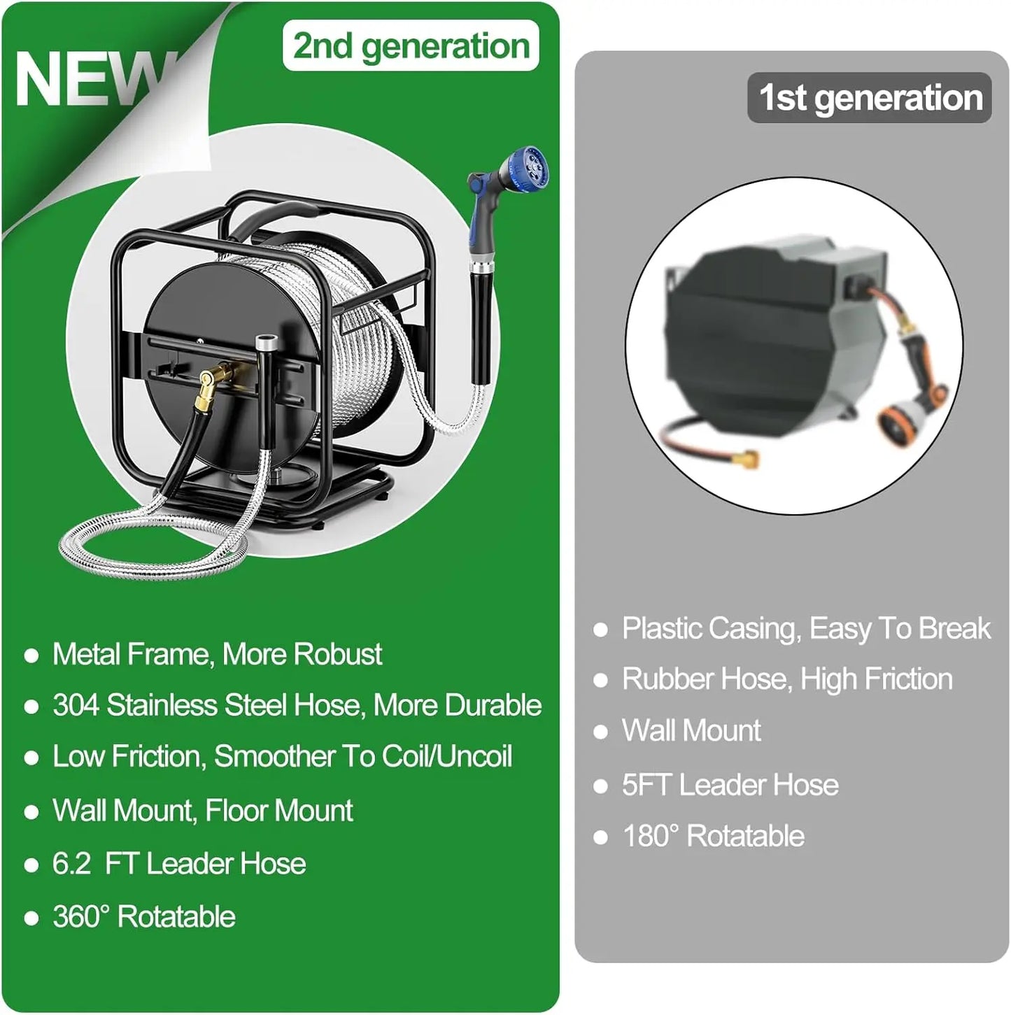 Heavy Duty Metal Garden Hose Reel With 100Ft Hose Black