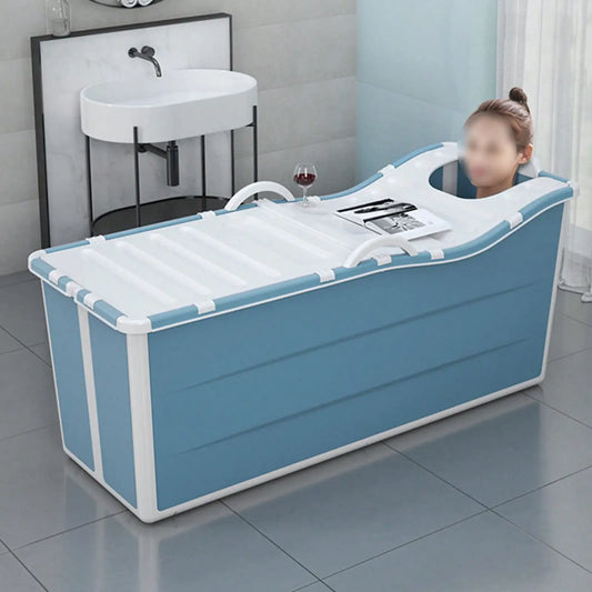 53" Large Portable Foldable Bathtub for Adults, SPA Soaking Tub with Cover Lid Thickened, Blue