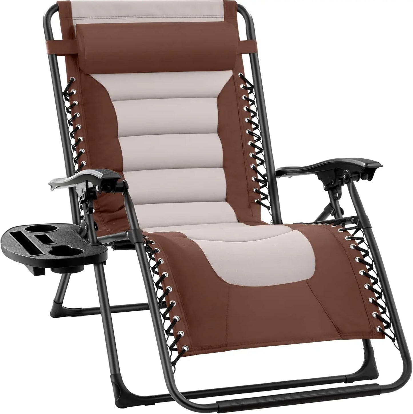 XL Folding Outdoor Recliner Chair With Headrest And Tray
