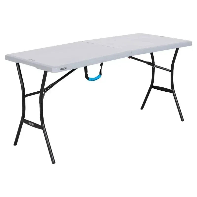 5 Foot Rectangle Fold-in-Half Table, Indoor/Outdoor Essential, Gray, 60.3" x 25.5" (80861)