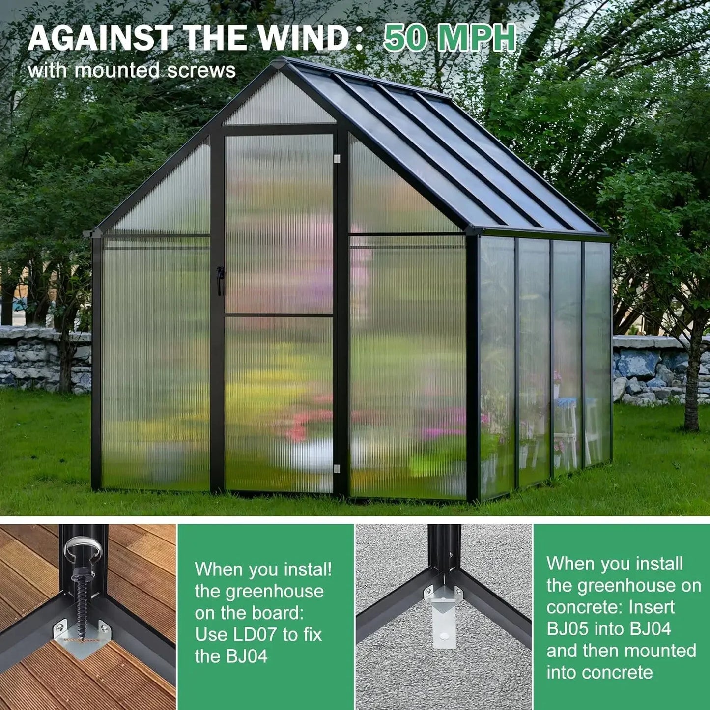Heavy Duty Polycarbonate Greenhouse Kit 8x6x6 FT for Backyard Garden