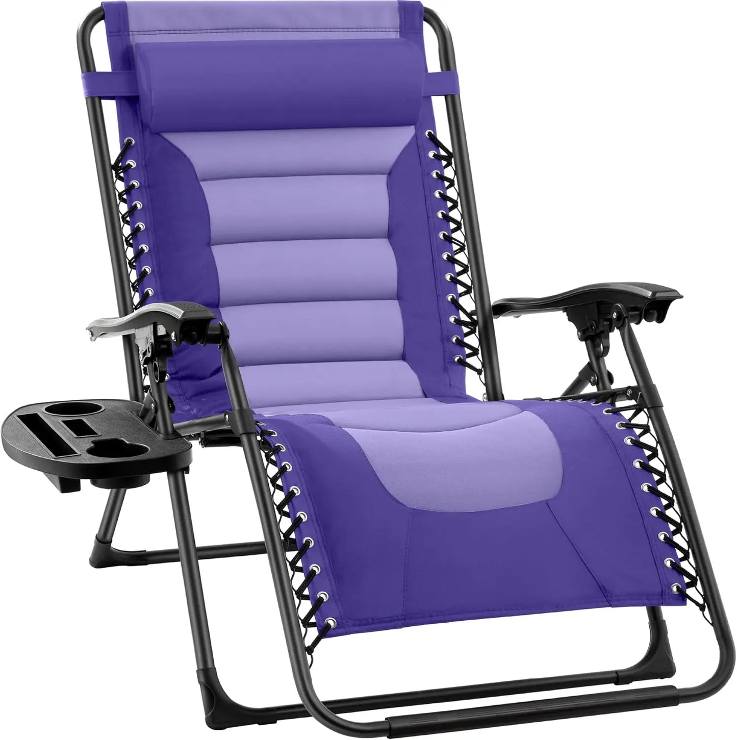 XL Folding Outdoor Recliner Chair With Headrest And Tray