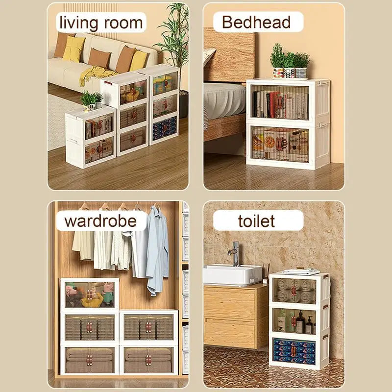 Stackable Storage Cabinet Foldable Large Capacity 3-Layer Snack Box with Lids .