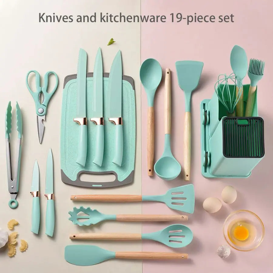 Food Grade Silicone Kitchenware Set 19 Pcs Spatula Knife
