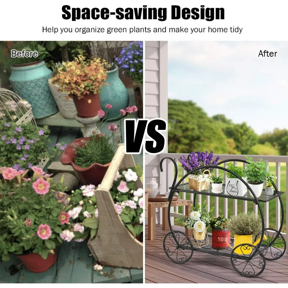Parisian Style Plant Stand with 4 Wheels for Succulent and Flower Display
