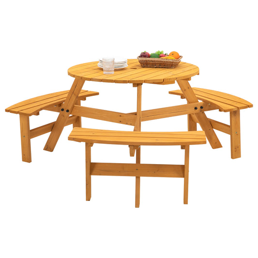 LZBEITEM 6 Person Outdoor Circular Wooden Picnic Table with Benches Set