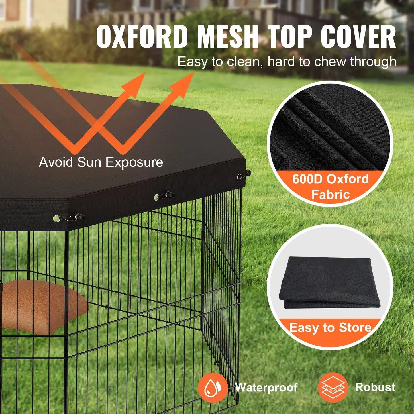Foldable 8 Panel Metal Dog Playpen with Cover and Ground Stakes 24 Inch Height