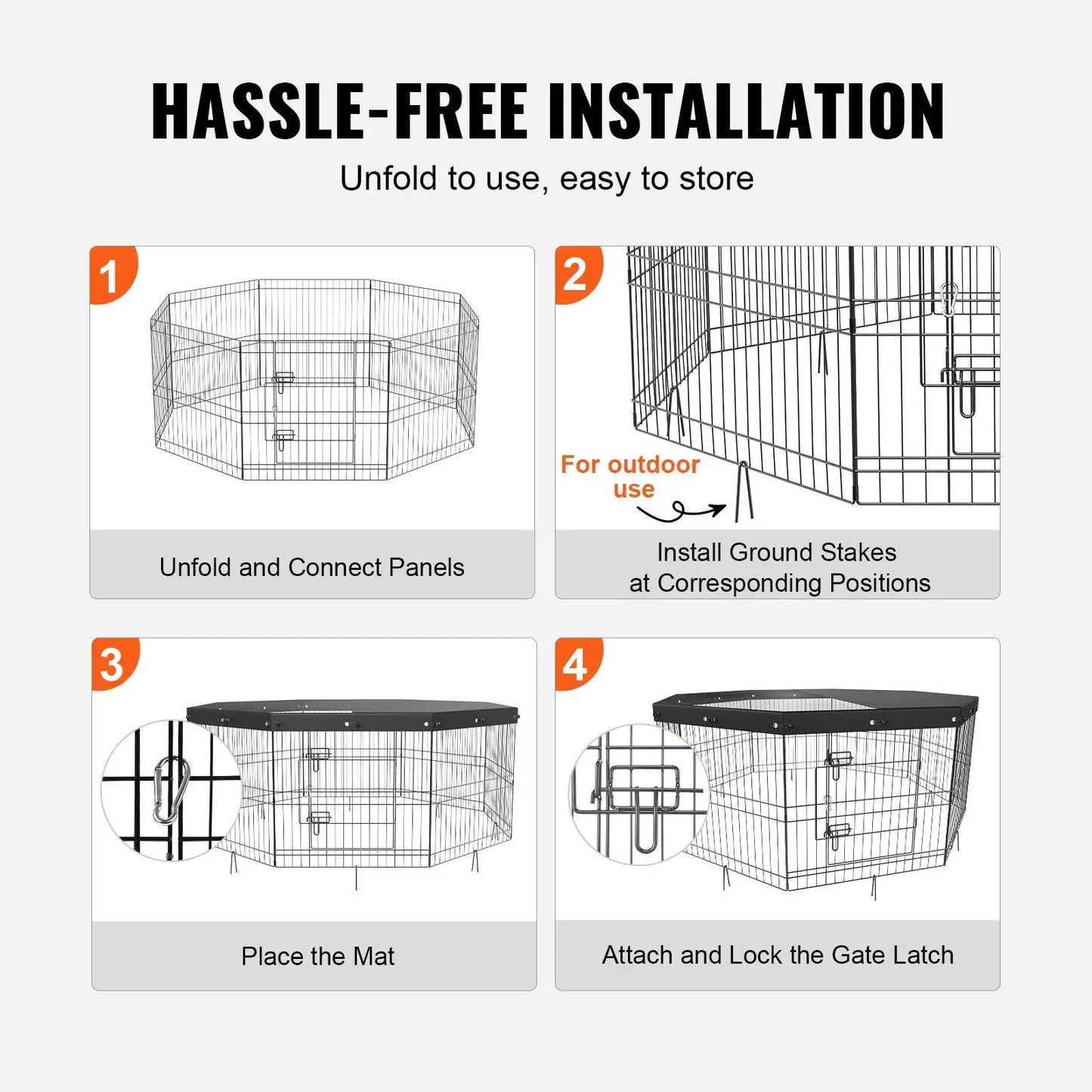 Foldable 8 Panel Metal Dog Playpen with Cover and Ground Stakes 24 Inch Height