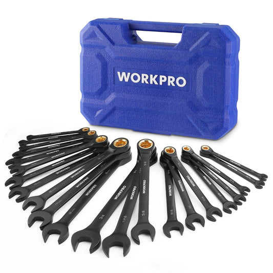 WORKPRO 22Piece Ratcheting Wrench Set With AntiSlip Teeth And Organizer Box For Car Repair And Maintenance