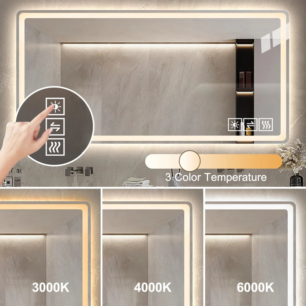 48x32 Inch LED Lighted Bathroom Mirror with Anti-Fog and Dimmable Features