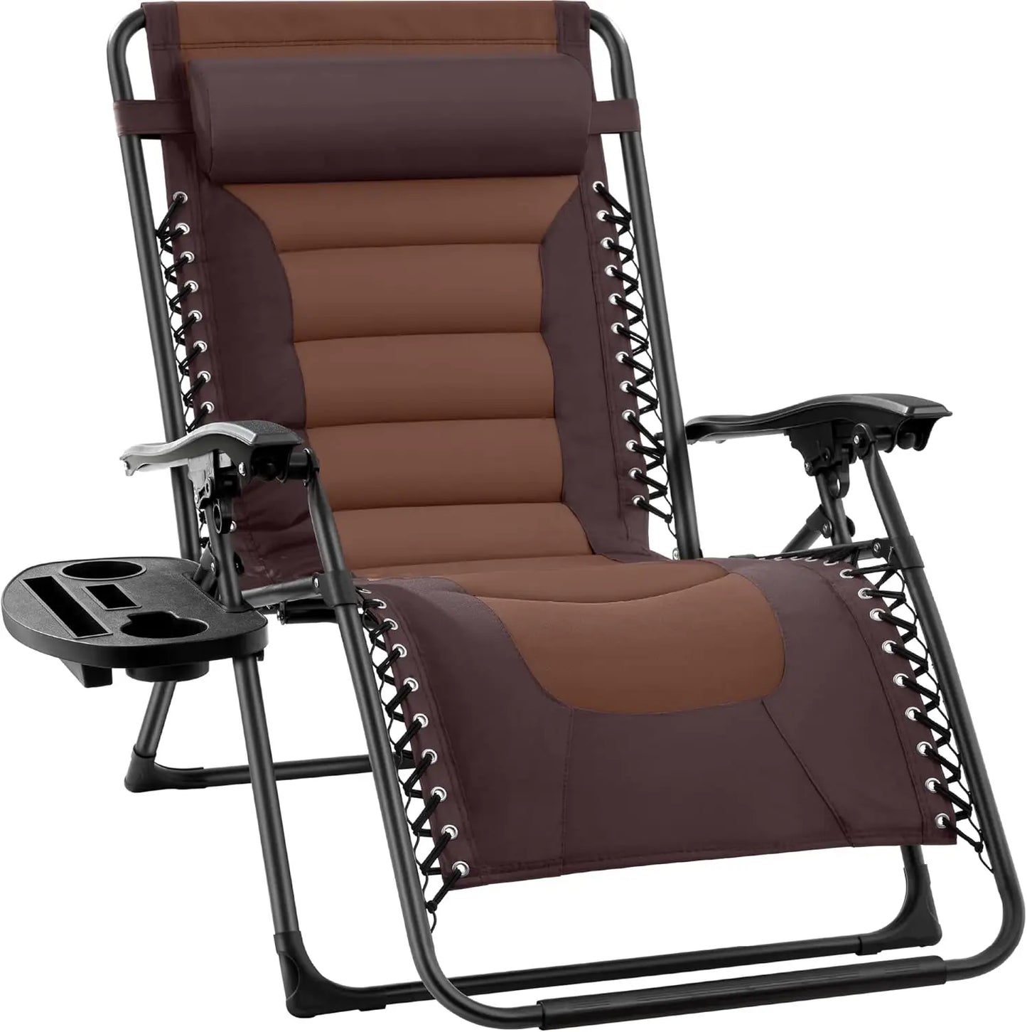 XL Folding Outdoor Recliner Chair With Headrest And Tray