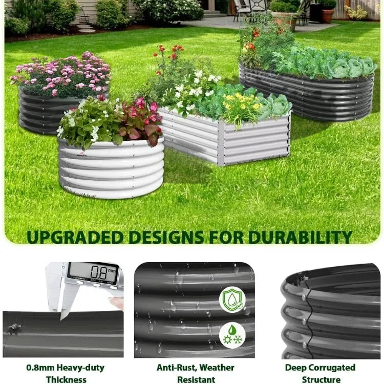 2-Pack 4ft Galvanized Round Metal Raised Garden Beds for Outdoor Planting