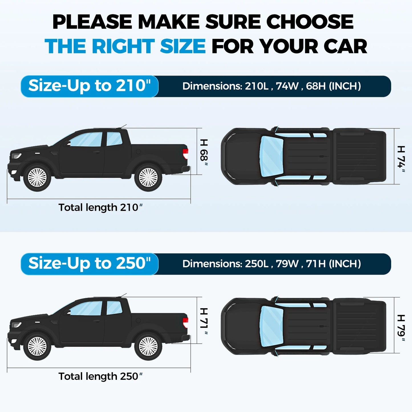 Black Truck Cover Waterproof 10 Layers Full Exterior Cover with Rain Sun UV  with Zipper Cotton