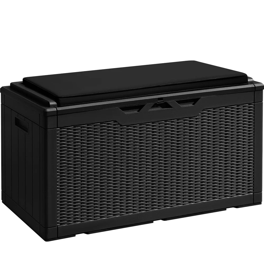 Classic Outdoor Resin Deck Box 100 Gallon Lockable Storage Container Waterproof Organizer for Patio Lawn and Pool Toys