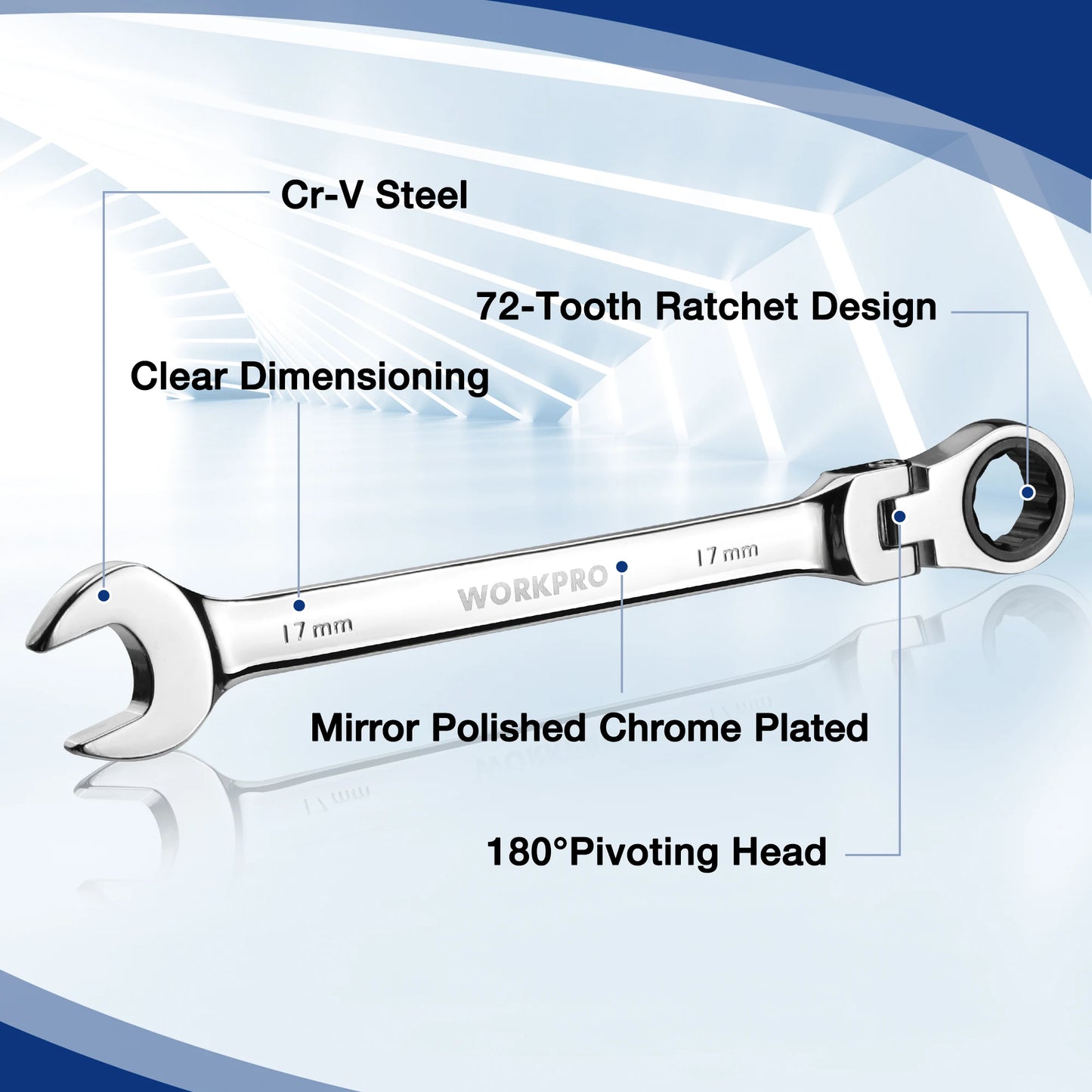 WORKPRO 22 Piece Ratcheting Wrench Set With Flex Head 72 Tooth Precision Gear For Automotive Repair Organizer Box