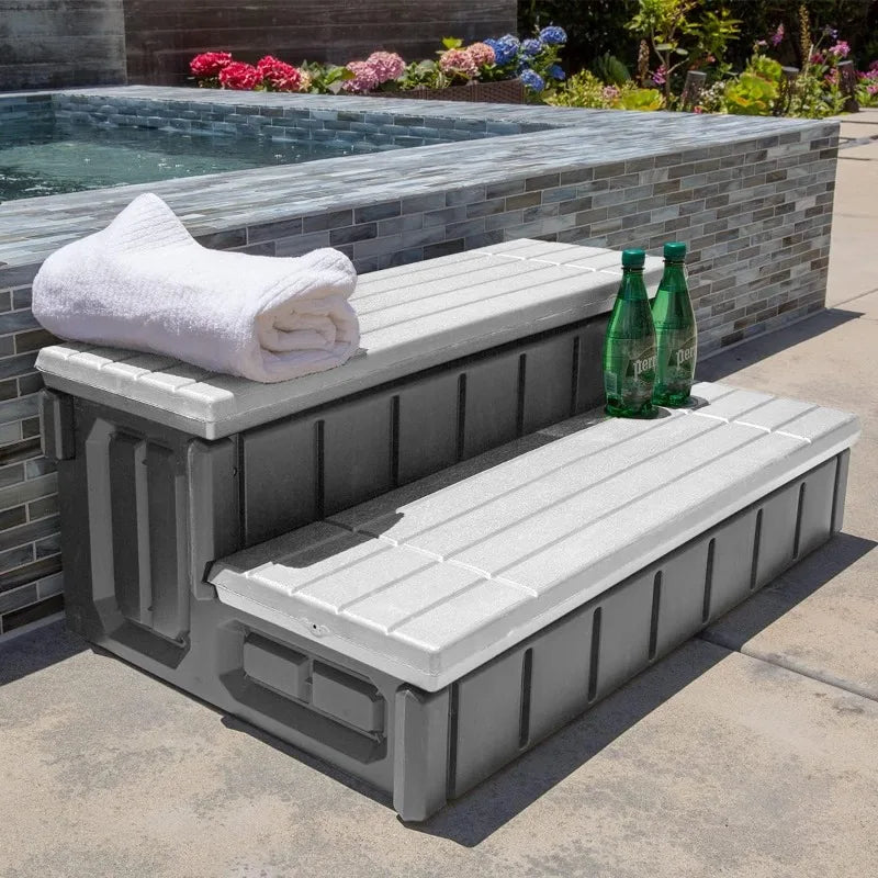 Universal Heavy Duty 2-Step Spa Hot Tub Step with Storage Compartment Grey