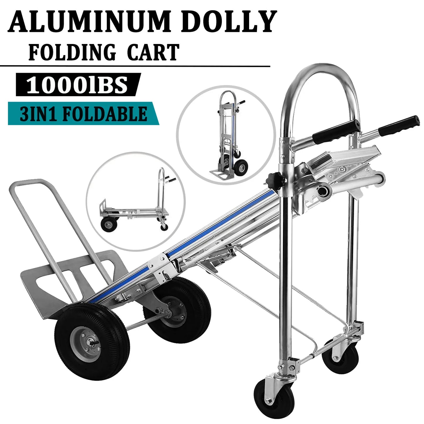 Folding Hand Truck Cart with Wheels 3in1 Stair Climber Dolly Utility Trolley for Shopping and Outdoor Use