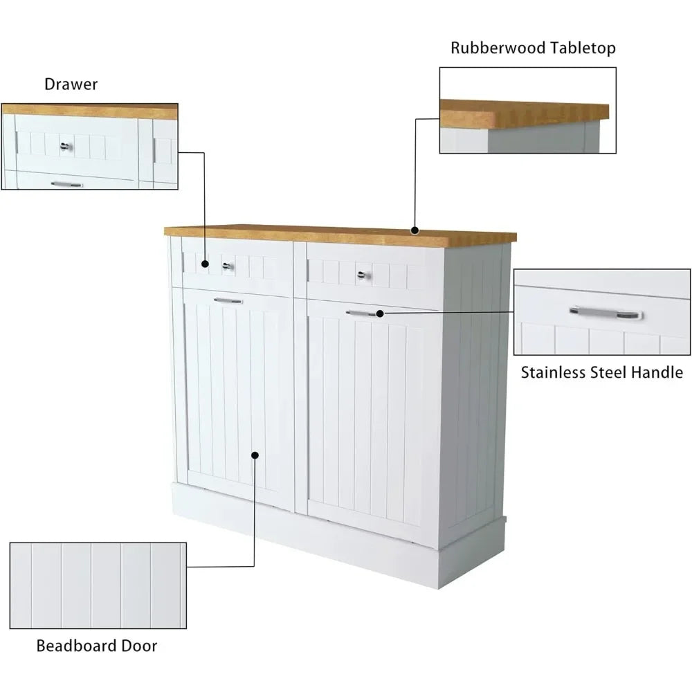 Tilt Out Trash Cabinet 10 Gallon Wooden Laundry Sorter with Hideaway Drawer