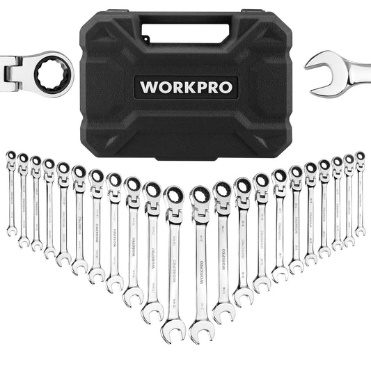 WORKPRO 22 Piece Ratcheting Wrench Set With Flex Head 72 Tooth Precision Gear For Automotive Repair Organizer Box