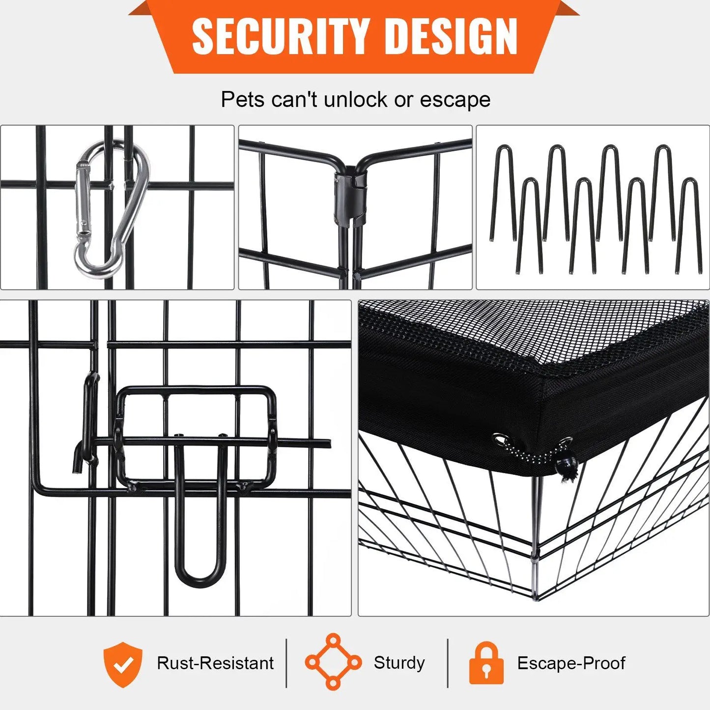Foldable 8 Panel Metal Dog Playpen with Cover and Ground Stakes 24 Inch Height