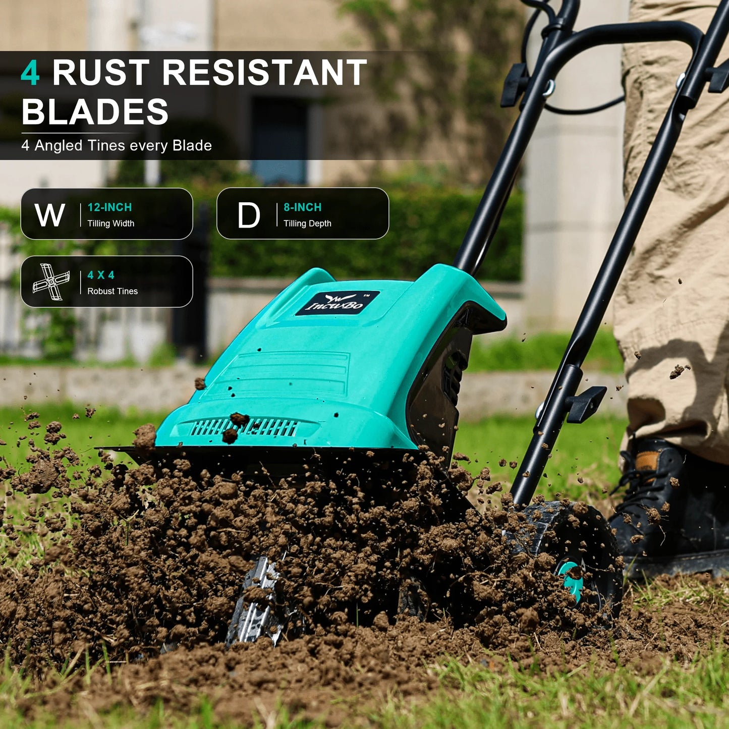 Electric Rototiller Garden Tiller 12 Inch Tilling Width 8-Inch Electric Tiller 10.5 Amp Tiller