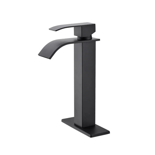 Matte Black Waterfall Spout Single Handle Bathroom Sink Faucet