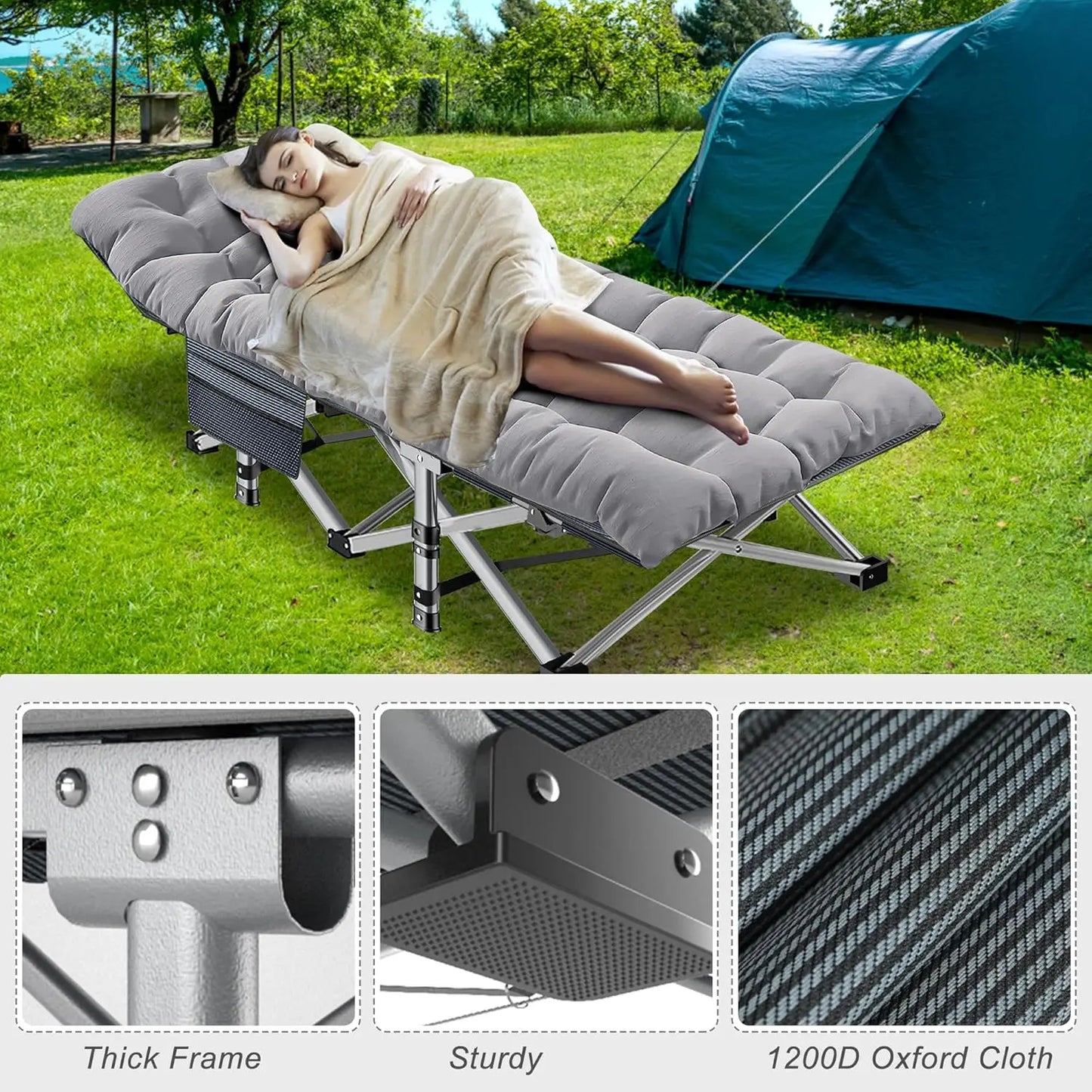 2 Pack Oversized XXFolding Camping Cot With Mat Heavy Duty Outdoor Bed