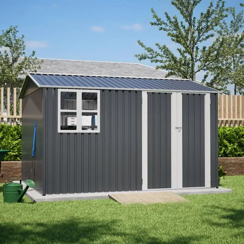 Outdoor Steel Storage Shed 10x8ft Lockable Weatherproof