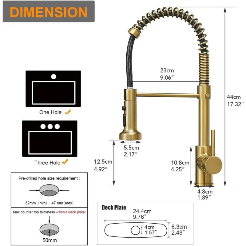Brushed Gold High Arc Spring Kitchen Faucet with Pull Down Sprayer, Single Lever Kitchen. Handle