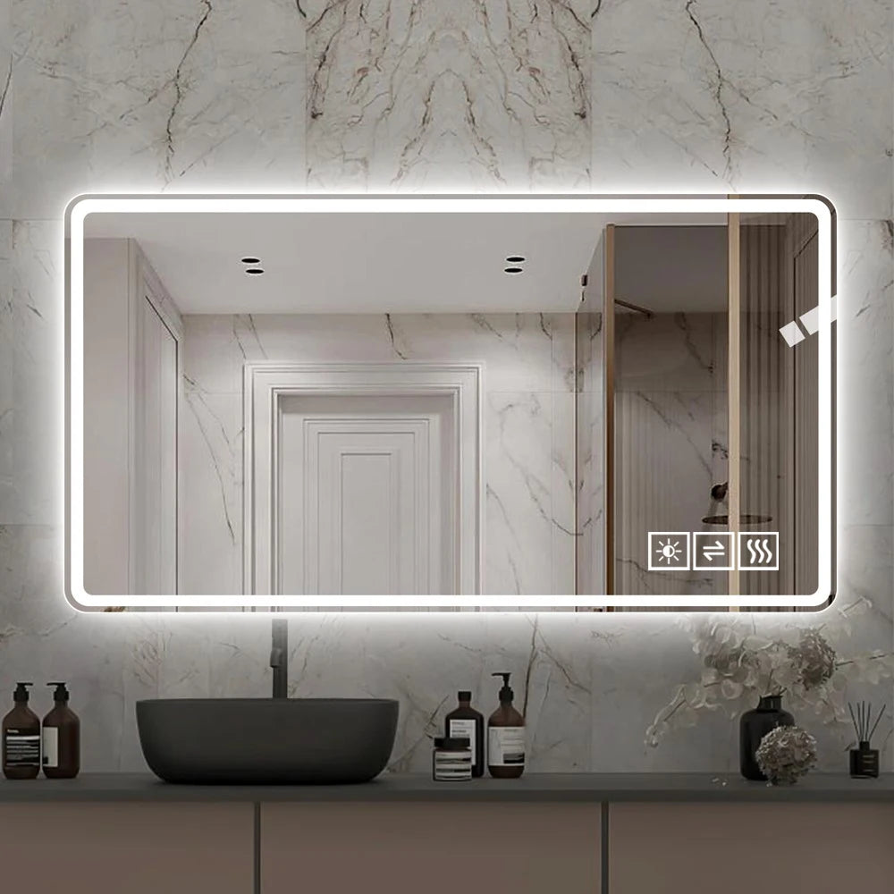48x32 Inch LED Lighted Bathroom Mirror with Anti-Fog and Dimmable Features