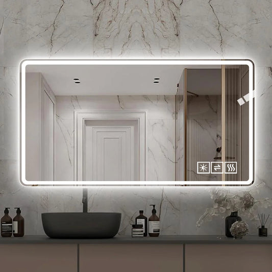 48x32 Inch LED Lighted Bathroom Mirror with Anti-Fog and Dimmable Features