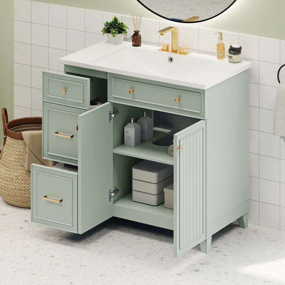 36-inch Bathroom Vanity, Cabinet with Resin Sink, Navy Blue Single Bathroom Cabinet, with 2 Drawers