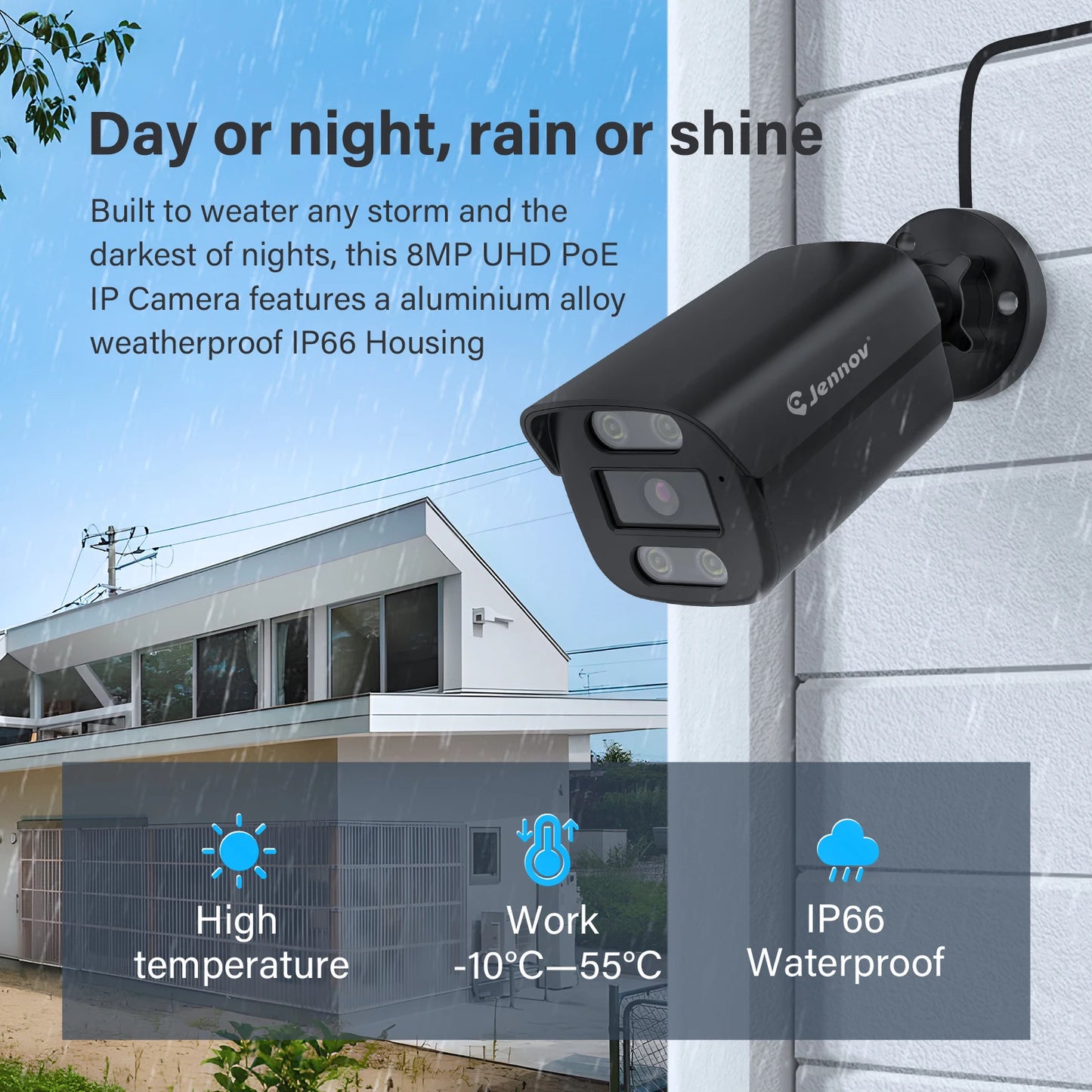 Jennov 4K 8MP POE IP Camera Security Hikvision Compatible Outdoor 2-Way Audio Auto Tracking Home Security NVR System IP66