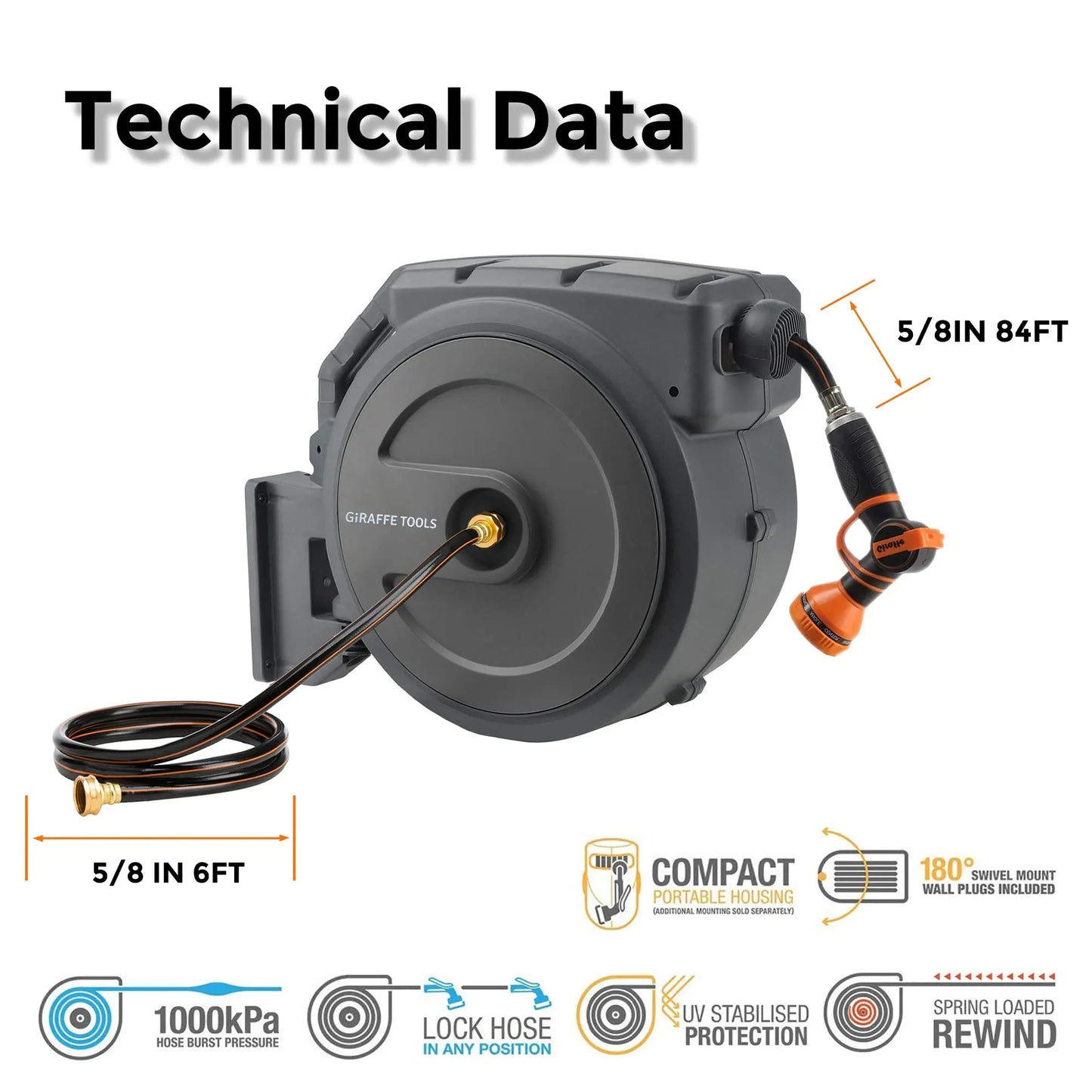 AW40 Retractable Hose Reel 5/8" x 90 ft Wall Mounted Garden Hose Reel Heavy Duty, Automatic Rewind