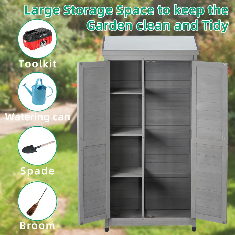 Outdoor Storage Cabinet With Metal Top Garden Shed 68 Tall