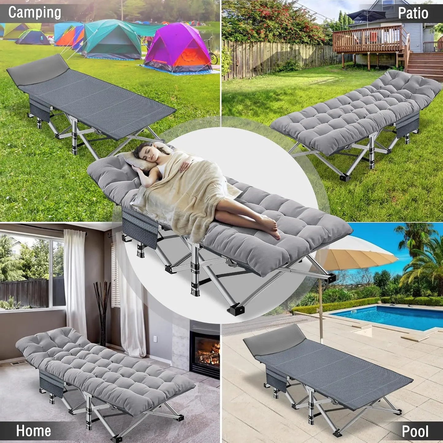 2 Pack Oversized XXFolding Camping Cot With Mat Heavy Duty Outdoor Bed