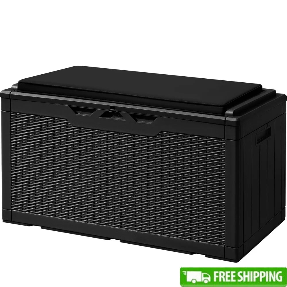 Classic Outdoor Resin Deck Box 100 Gallon Lockable Storage Container Waterproof Organizer for Patio Lawn and Pool Toys