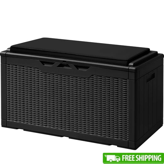 Classic Outdoor Resin Deck Box 100 Gallon Lockable Storage Container Waterproof Organizer for Patio Lawn and Pool Toys