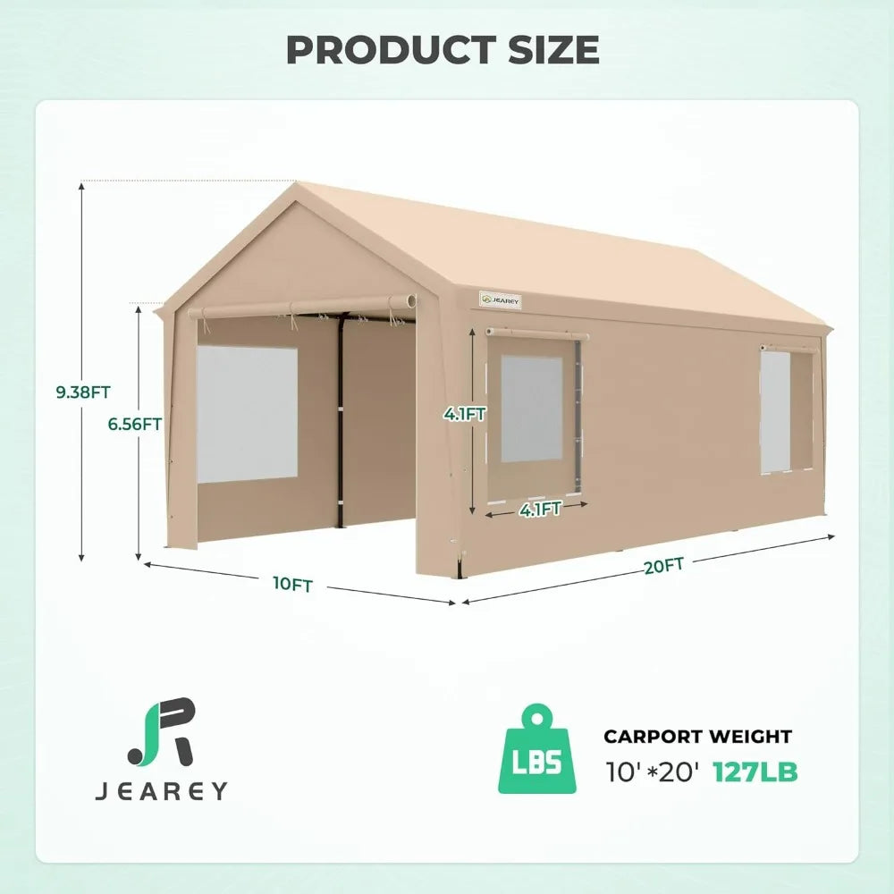 Carport 10'x20' Portable Garage with Removable Sidewalls, Heavy Duty