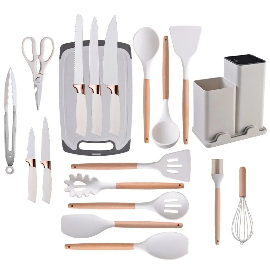 Food Grade Silicone Kitchenware Set 19 Pcs Spatula Knife