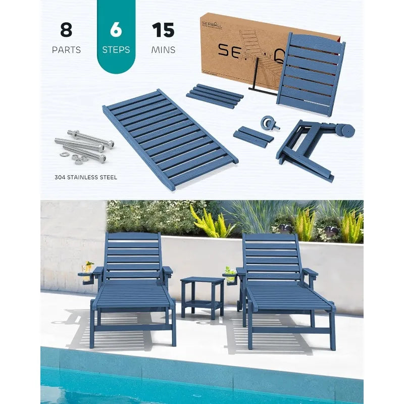Patio Chaise Lounge Chair Set of 2 Adjustable HDPE Poolside