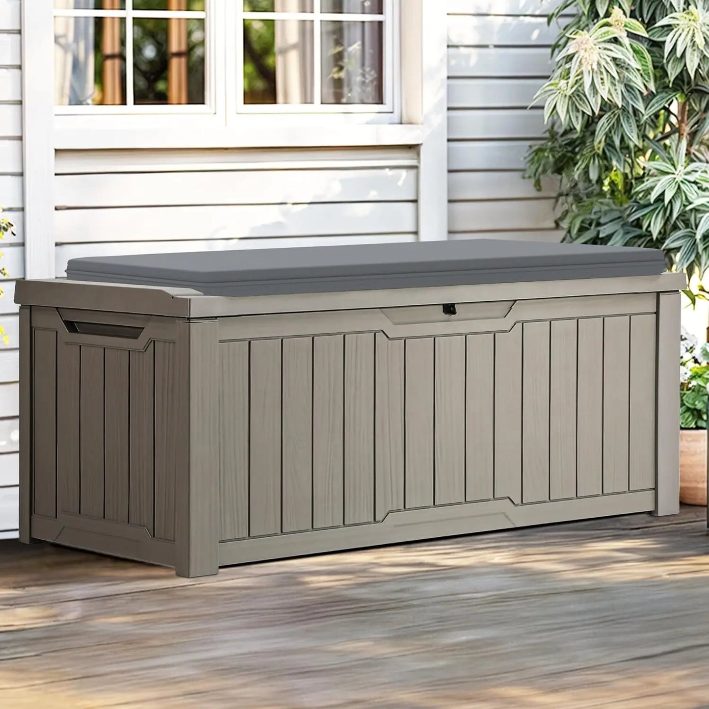 Waterproof Outdoor Deck Box With Cushion Lockable Storage