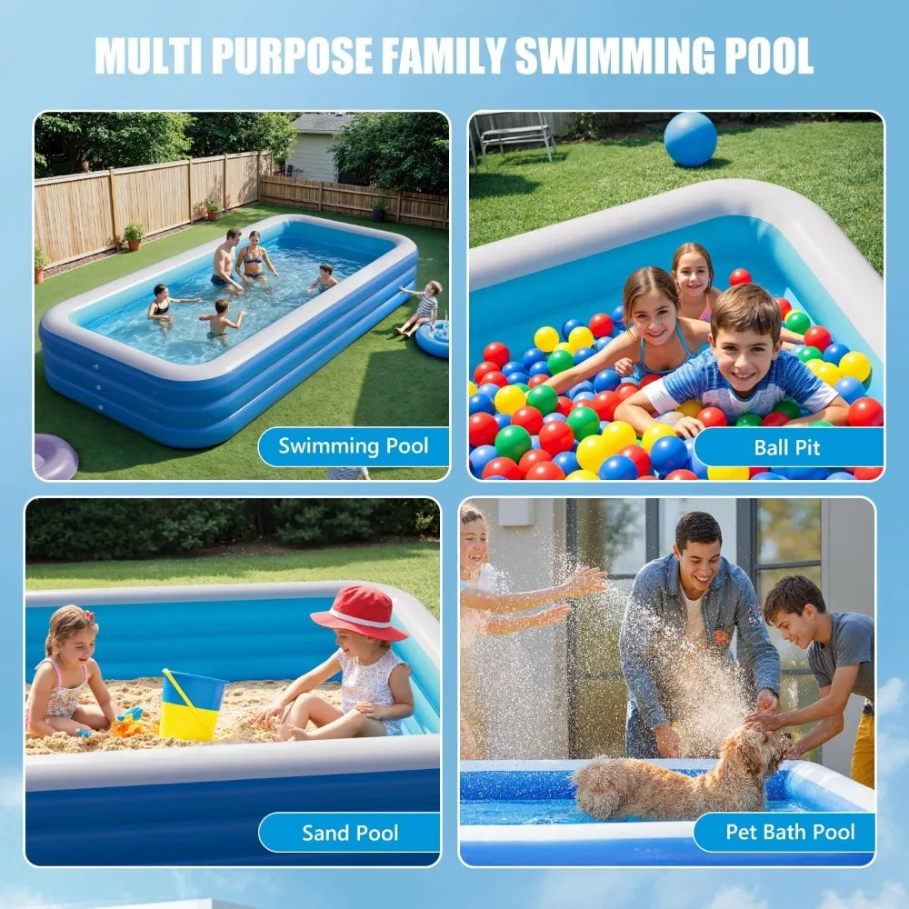 Inflatable Family Pool for Kids and Adults 142 Inch Rectangular Hot Tub