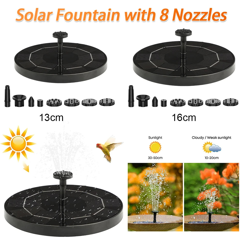 Solar Fountain with 8 Nozzles Free Standing Floating Style Fountain for Outdoor Garden Pond and Pool