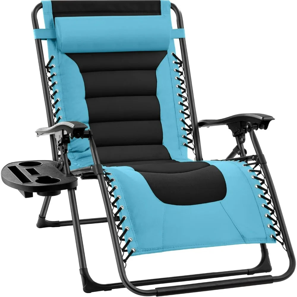 XL Folding Outdoor Recliner Chair With Headrest And Tray