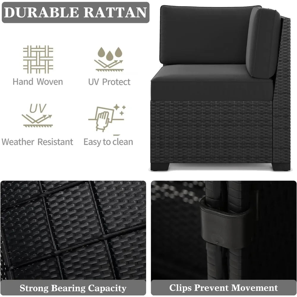10 piece outdoor sofa set with fire pit table, modular rattan rotating rocking chair